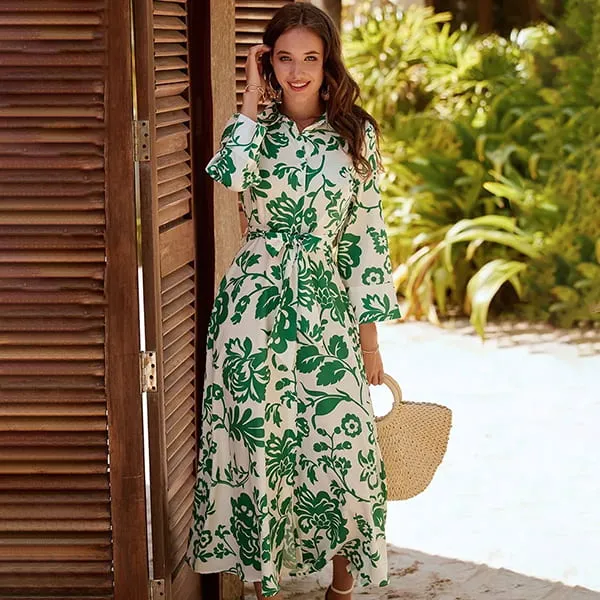 Robe Chemisier Fleurie Mi-Longue