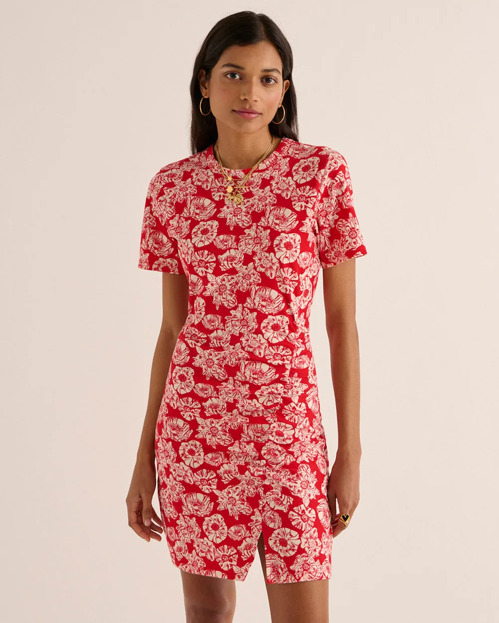 Robe Floréal imprimé flower party rouge et écru