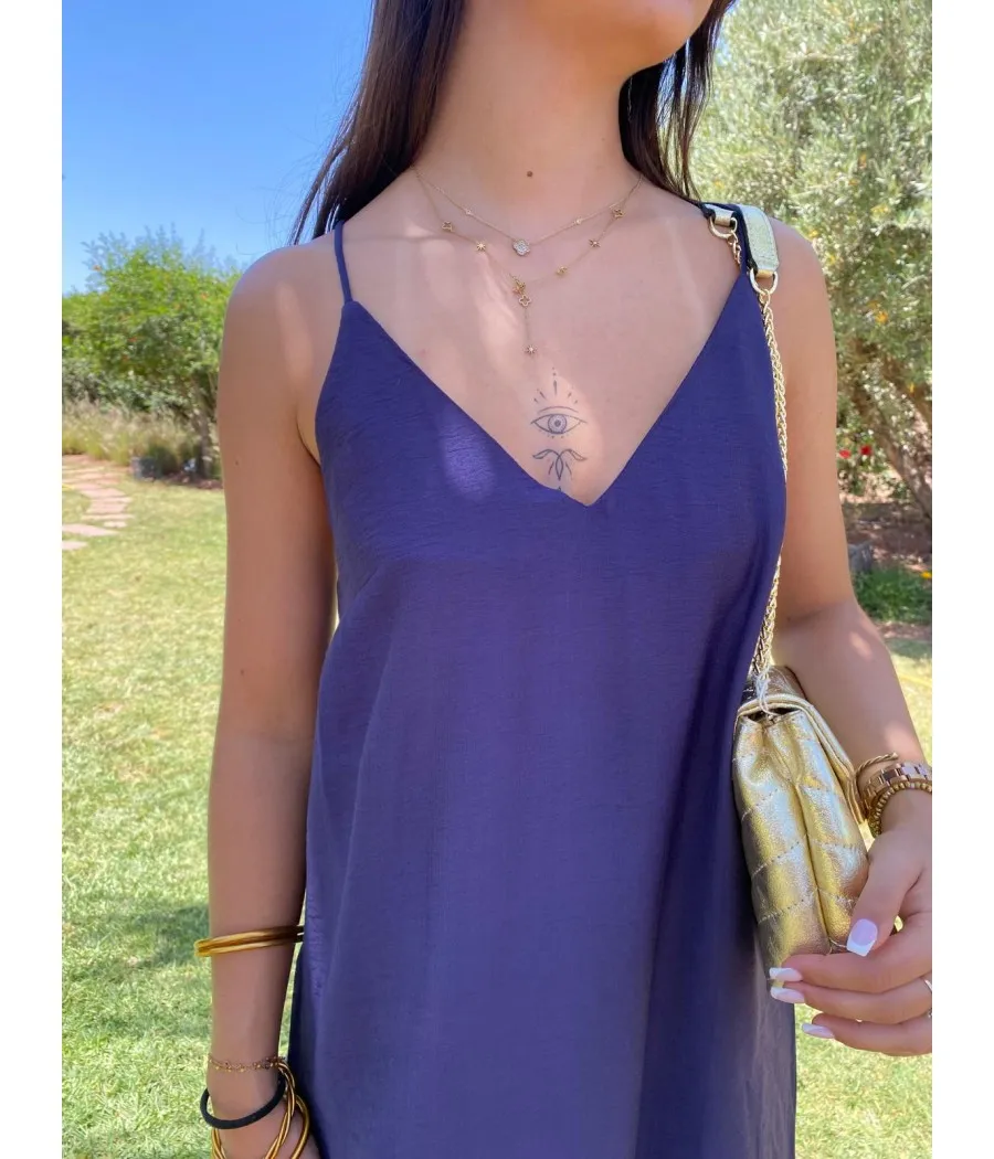 Robe longue bretelles bleu marine